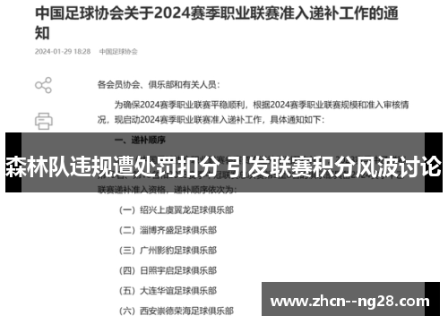 森林队违规遭处罚扣分 引发联赛积分风波讨论