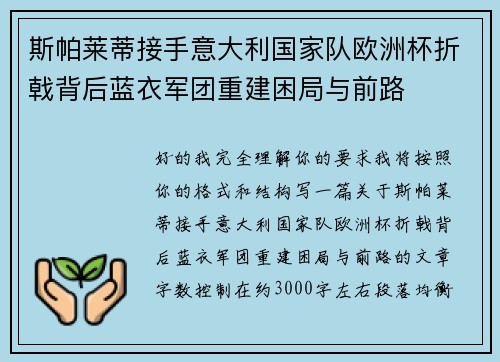 斯帕莱蒂接手意大利国家队欧洲杯折戟背后蓝衣军团重建困局与前路 斯帕莱蒂接手意大利国家队欧洲杯折戟背后蓝衣军团重建困局与前路