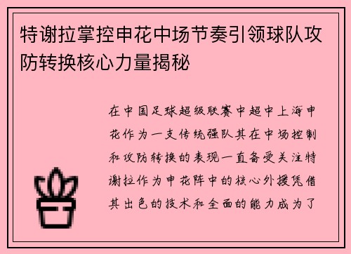 特谢拉掌控申花中场节奏引领球队攻防转换核心力量揭秘